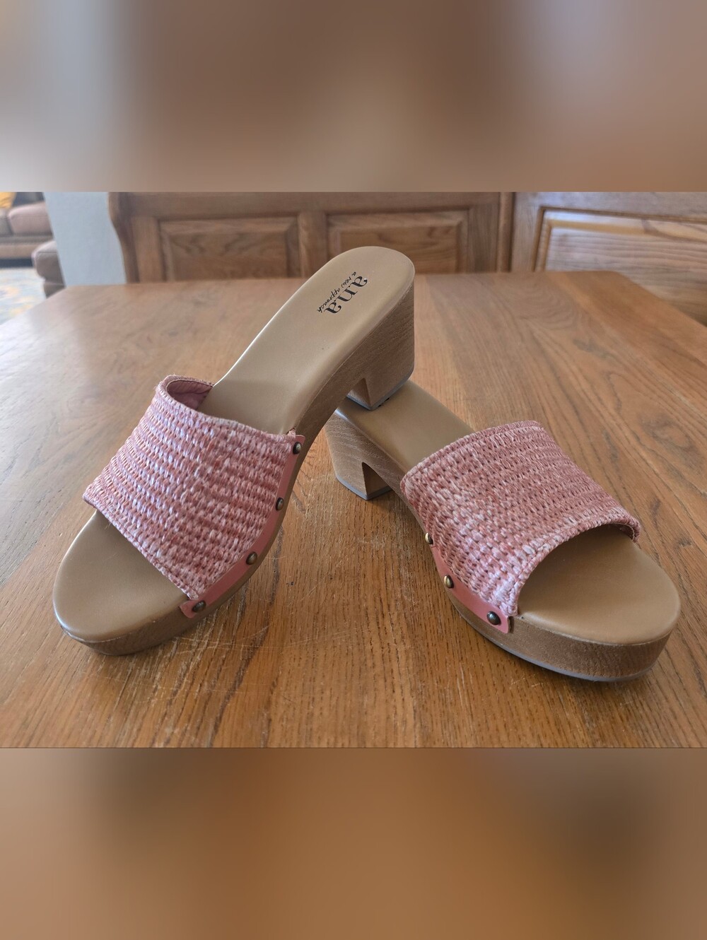 a.n.a Pink Distressed Woven Slide Platform Sandals-Size 8.5